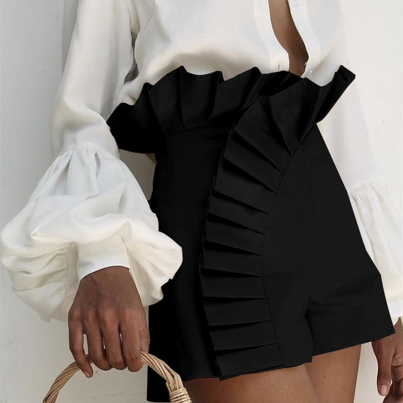 High-Waisted Lace Pleated Casual Shorts for Women