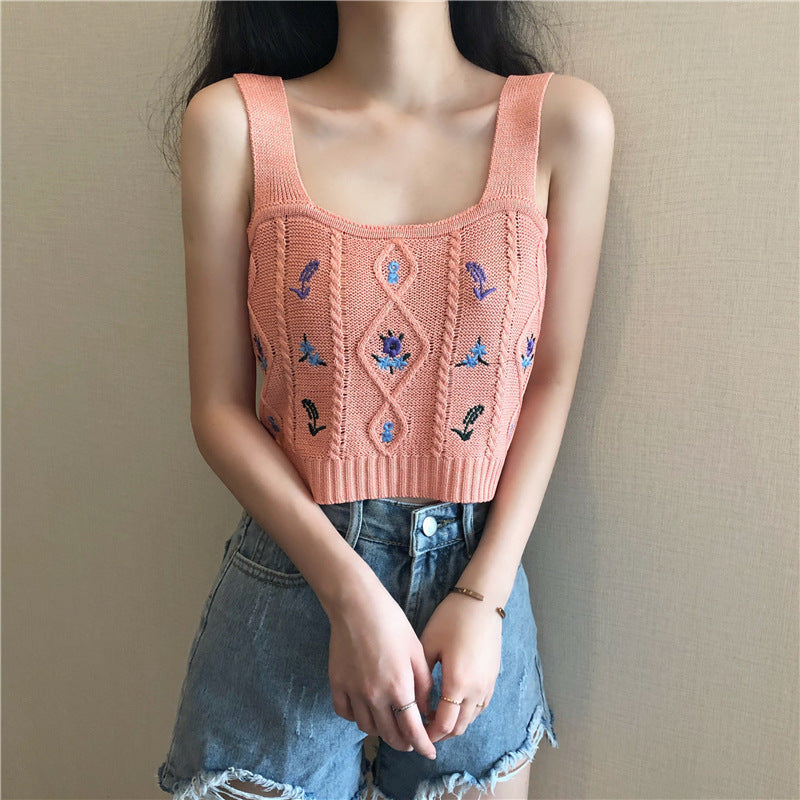 2021 Summer Slim Fit Embroidered Floral Camisole