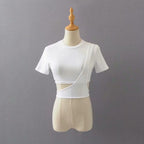 Women's Summer Irregular Crop Top - Casual Short Sleeve