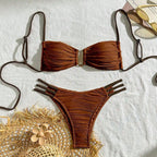 Cream Textured Bandeau Bikini Set