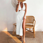 Crochet Knit Cutout Maxi Beach Cover-Up Dress