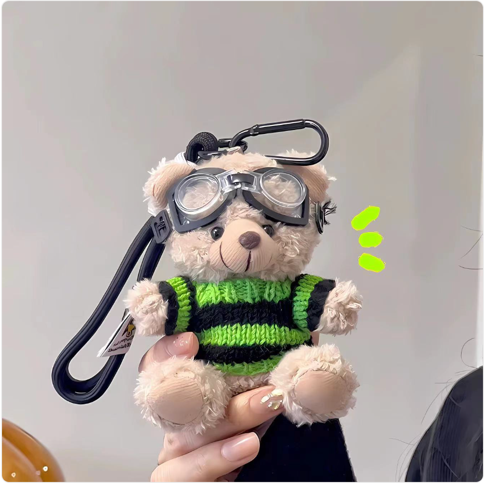 Cartoon Pilot Bear Plush Keychain | Accessory