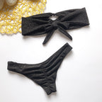 Glitter Bandeau Ring-Cutout Bikini Set