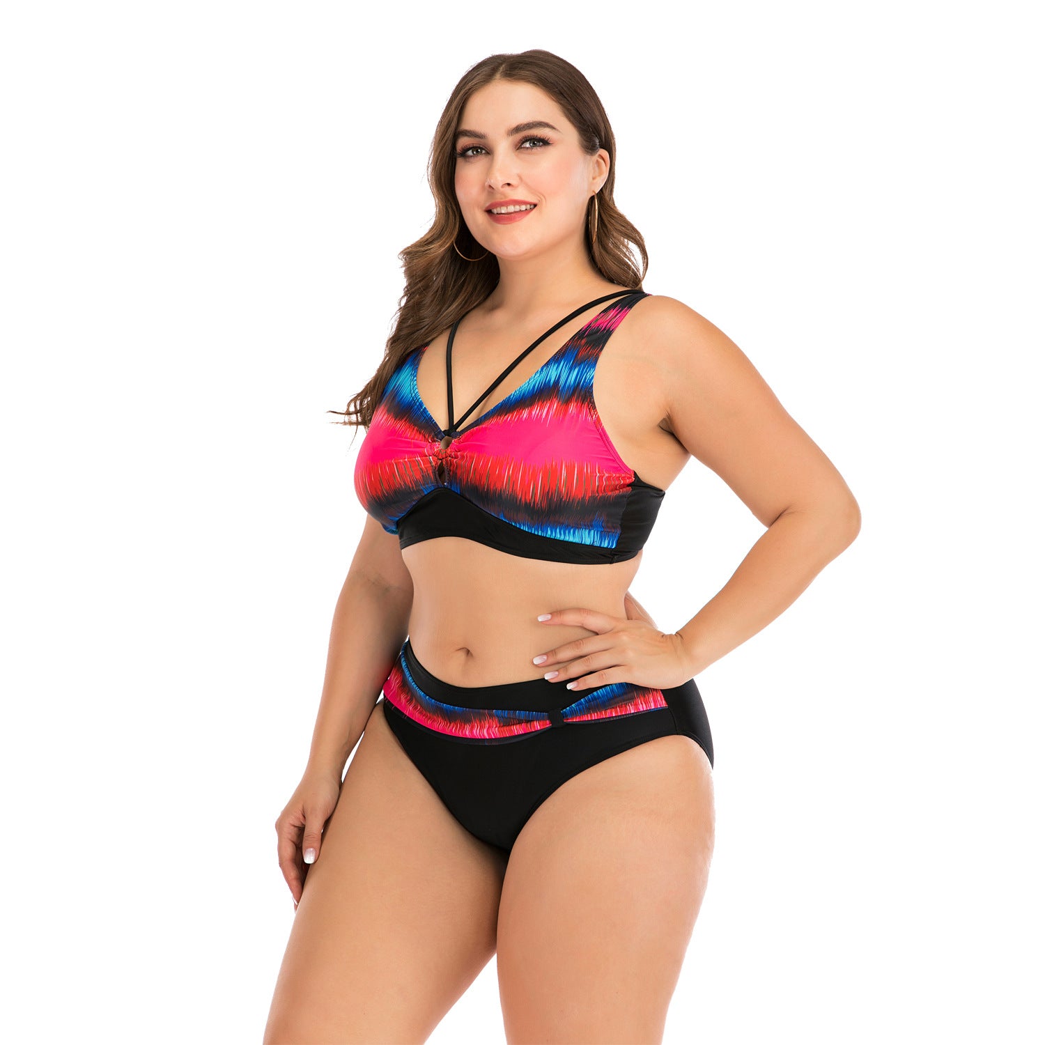 Plus Size Ombre Strappy High-Waist Bikini Set
