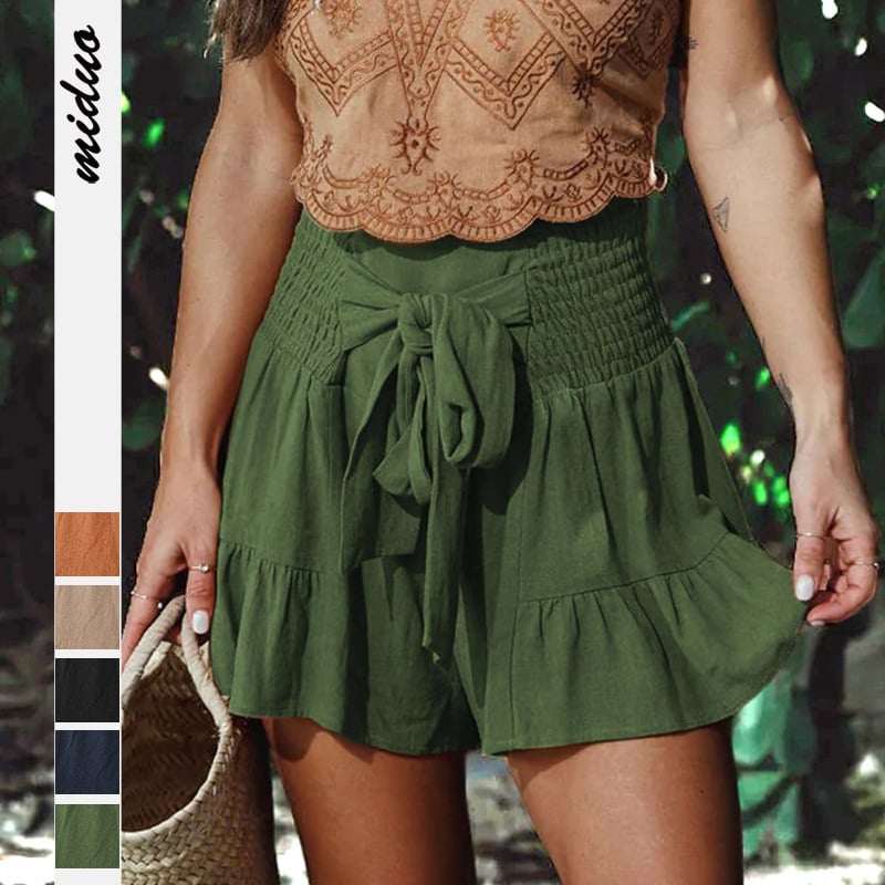 Stylish Women's Ruffled Lace-up Wide-leg Shorts