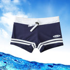 Boys Navy Striped Swim Trunks