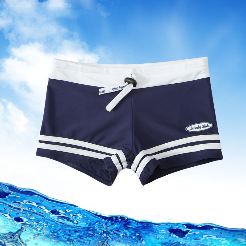 Boys Navy Striped Swim Trunks