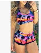 Tropical Print Sports Bikini Set with Boyshorts