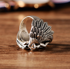 Vintage Silver Guardian Angel Ring with Cross & Wings