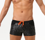 Men's Blue Shell Print Boxer Swim Trunks