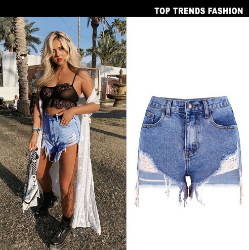 Exaggerated Ripped Women's Denim Shorts with Raw Hem