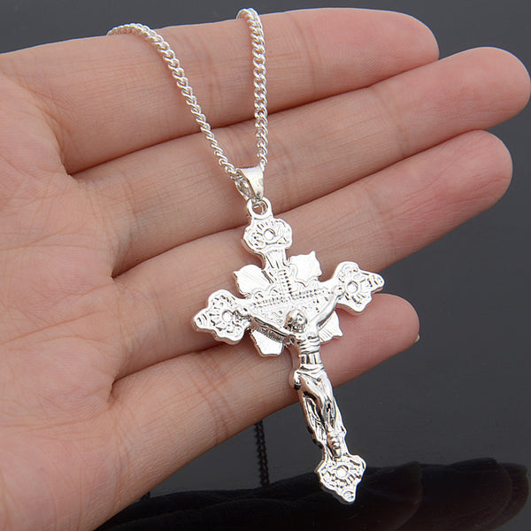 Fashion 925 Jesus Cross Pendant Necklace for Sweaters | Christian Jewelry
