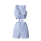 LIVA Women's Summer Striped V-Neck Top and Shorts Set