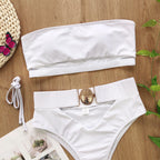Metal Buckle Strapless Bandeau Bikini Set