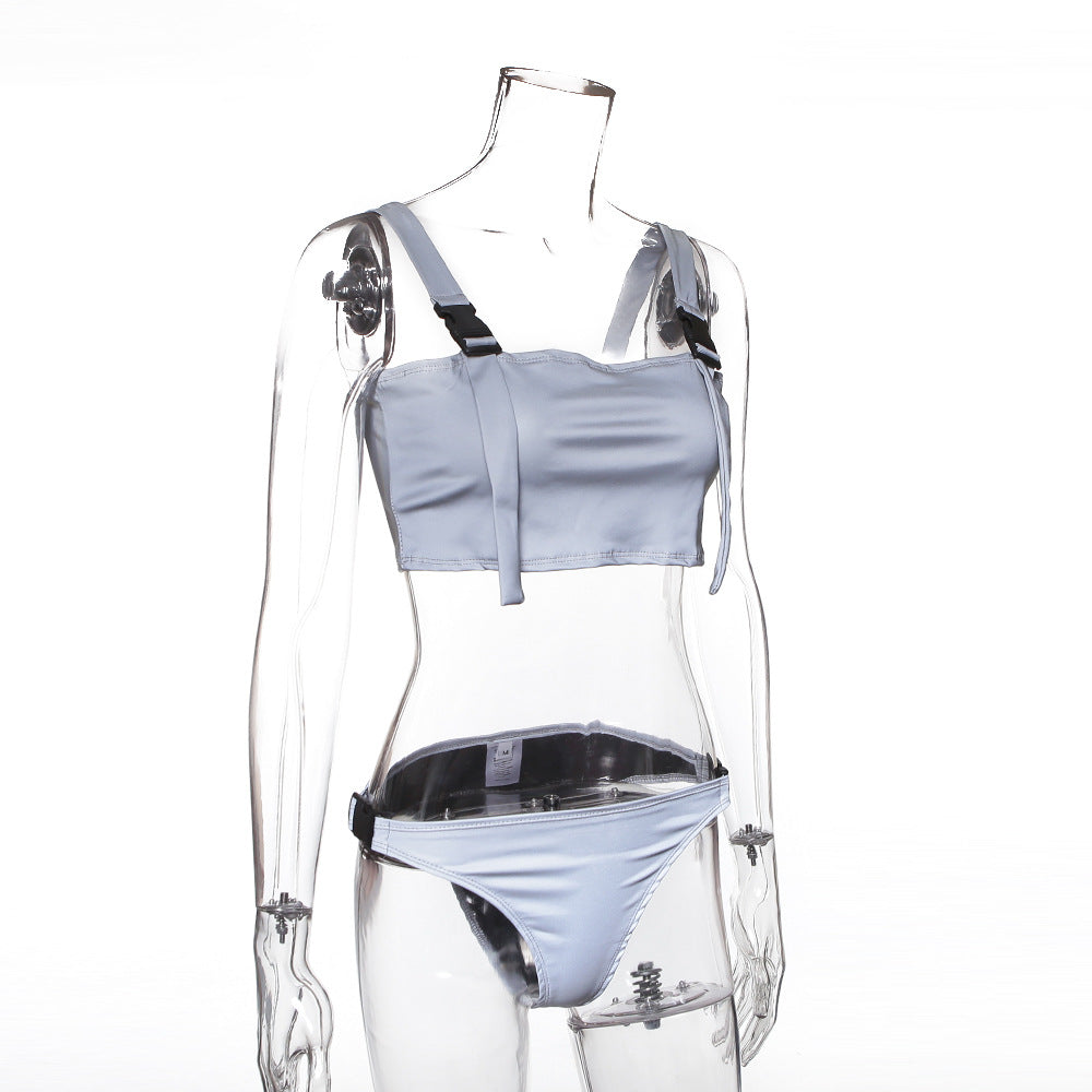 Reflective Buckle Strap Bikini Set