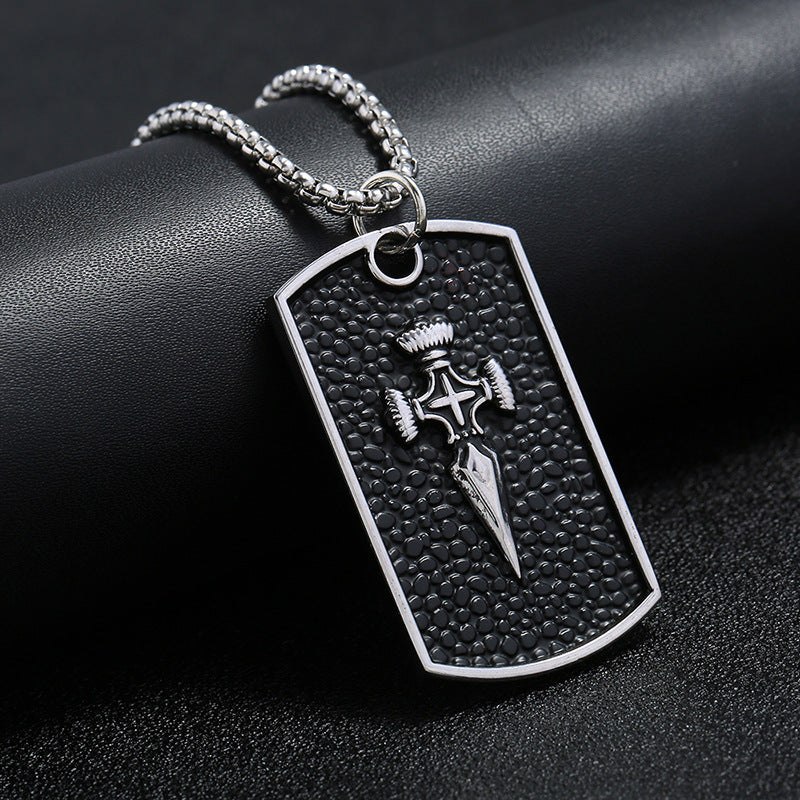 Alloy Feather Dog Tag Pendant with 70CM Chain