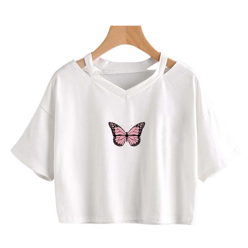 Vintage Butterfly Cute Crop Top with Hollow Design
