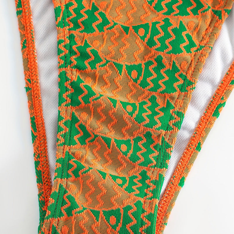 Geometric Print Strappy Triangle Bikini Set