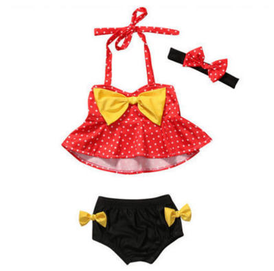Baby Girls' Polka Dot Bow Bikini Swimsuit Set with Headband