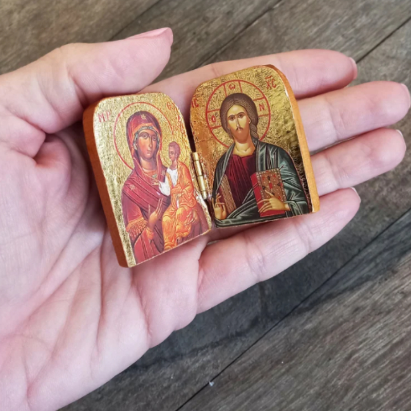 Wooden Christ & Virgin Icon Diptych | Christian Home Decor