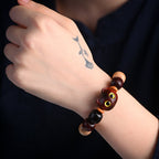 Ebony Carved Kitten Head Rosewood Beads Bracelet