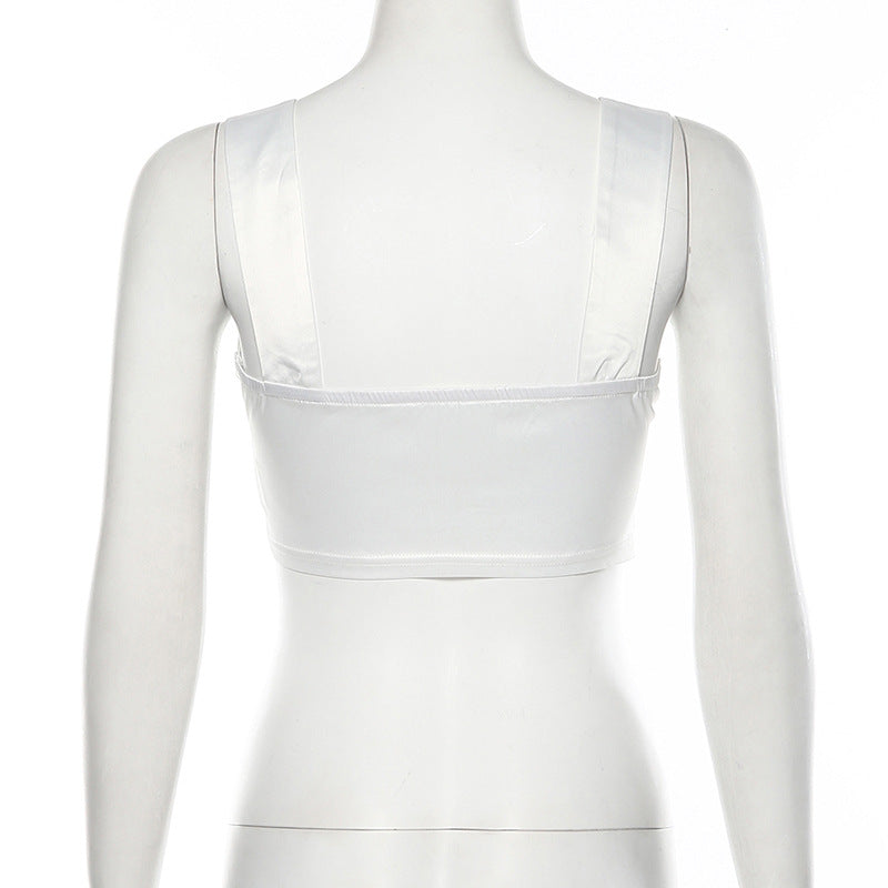 Summer Women's V-Neck Ruched Crop Top with Straps