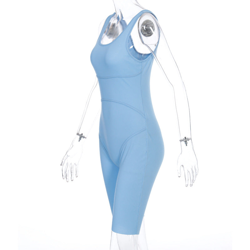 Women's Sleeveless Jumpsuit with Shorts for Fitness