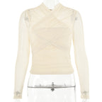 2023 Fashionable Sheer Mesh Zip Crop Top for Women