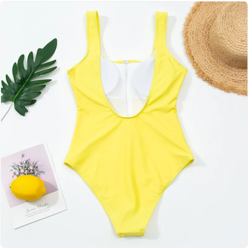 Neon Green Zip-Front One-Piece Swimsuit