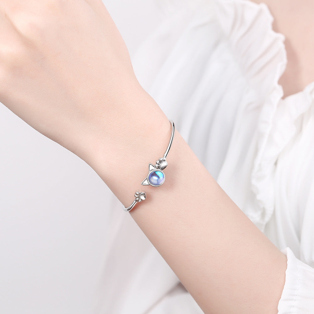 Korean Style Cute Cat Paw Moonstone Bracelet