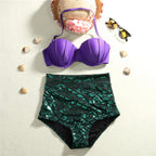 Purple and Green High-Waist Bikini Set