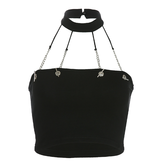 Metal Chain Sexy Off-Shoulder Cropped Top with Long Sleeves