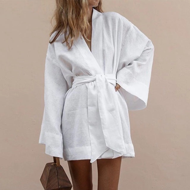 Summer Women's Short Sleeve Tie Cardigan and Shorts Set