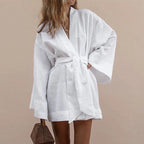 Summer Women's Short Sleeve Tie Cardigan and Shorts Set