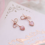 Silver Pink Heart Cat Eye Bow Earrings for Women