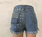 Summer Ripped Denim Shorts with Studs for Women