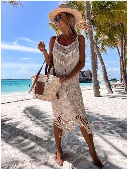 White Crochet Fringe Beach Cover-Up Dress
