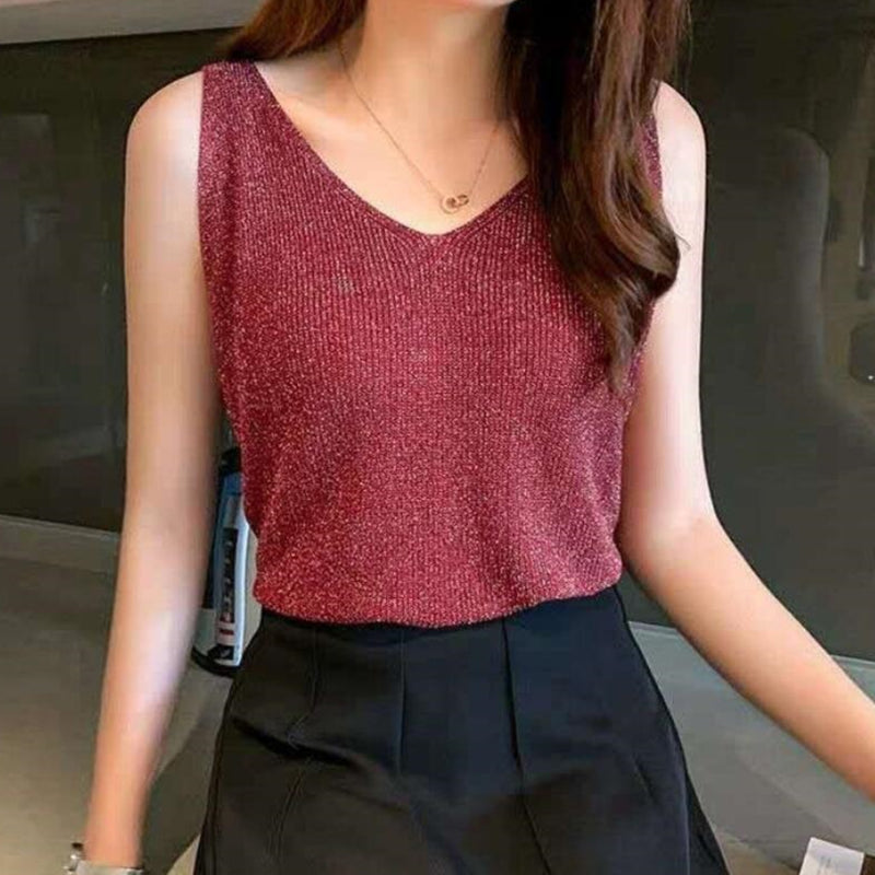 Slim Knit V-Neck Sleeveless Tank Top for Women