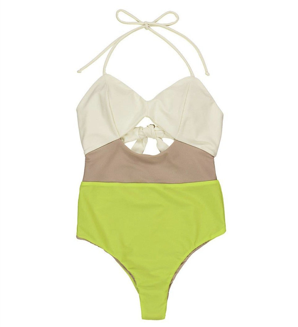 Womens Cutout Colorblock One-Piece Swimsuit