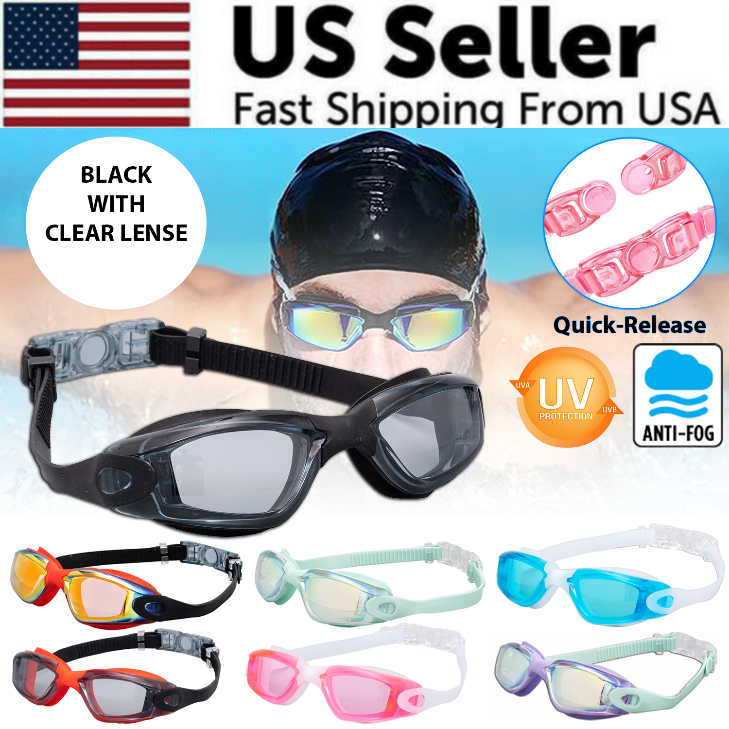 Anti-Fog UV Mirrored Swimming Goggles