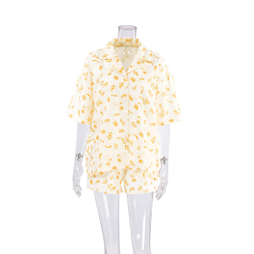 2023 Women's Silk Print Pajama Set with Shorts
