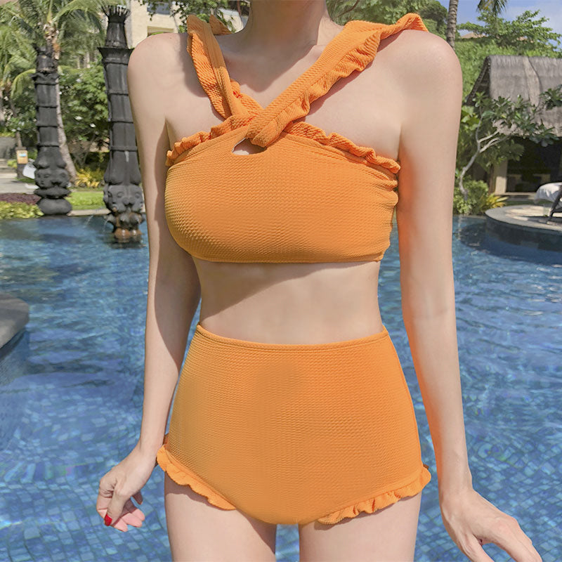 One-Shoulder Ruffle High-Waist Bikini