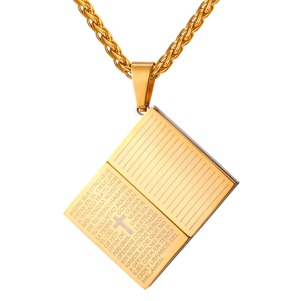 Jesus Bible Pendant Necklace - Stainless Steel Christian Jewelry