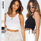 Solid Color Drawstring Crop Top for Summer Fashion