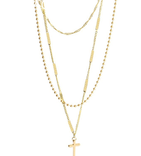 Fashionable Double Layer Gold Cross Necklace with Pendant | Christian Jewelry