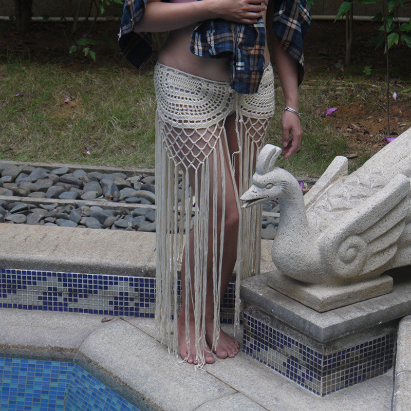 Hand-Crocheted Fringe Beach Cover-Up Skirt