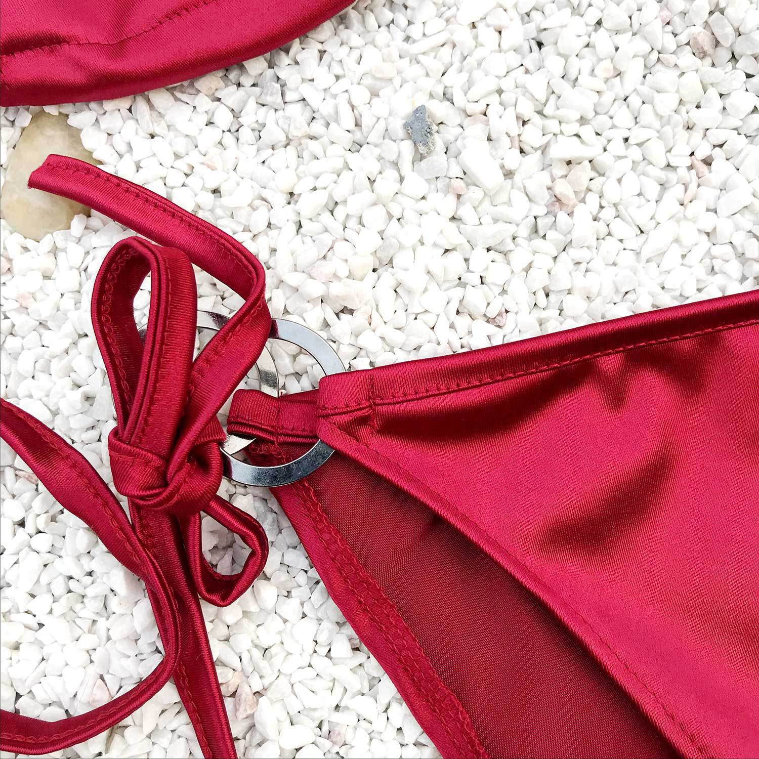 Metallic Gold Ring Triangle Bikini Set