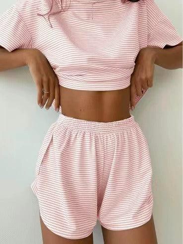 Women's Striped Knit Pajama Shorts Set