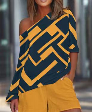 2023 Women's Fashion Printed Long Sleeve Set with Shorts