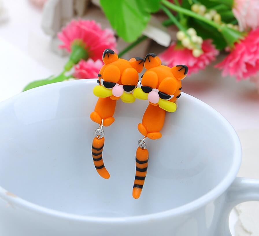 Handmade Polymer Clay Garfield Cat Earrings